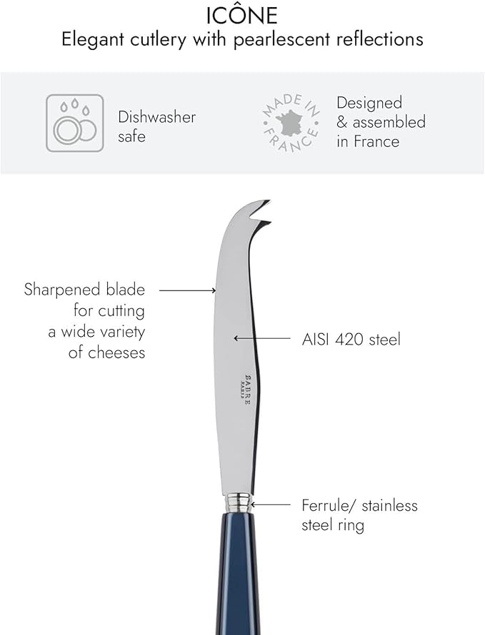 SABRE PARIS - Cheese Knife 9.4 inches - Icône Collection - All Cheeses - Stainless Steel & Acrylic - Dishwasher Safe - Midnight Blue