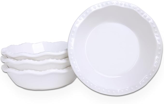 5.8 Inch Mini Pie Pans, 8 Ounce Ceramic Pie Plate Pie Dish Ramekins for Kitchen, Individual Stackable Pie Tins, Set of 4 (White)