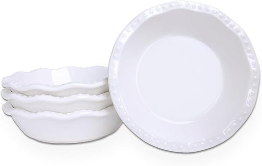 5.8 Inch Mini Pie Pans, 8 Ounce Ceramic Pie Plate Pie Dish Ramekins for Kitchen, Individual Stackable Pie Tins, Set of 4 (White)