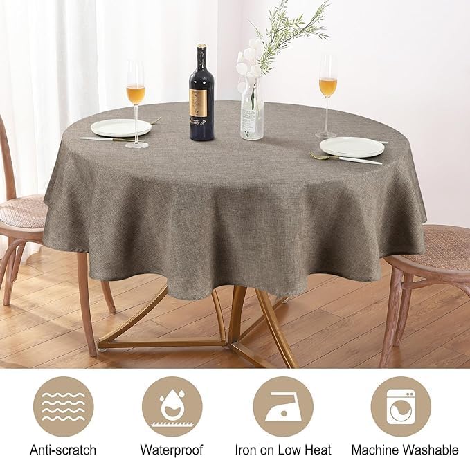 AUSSPVOCT Textured 50 Inch Round Tablecloth Up to 35'' Dia Tables, Waterproof Spill-Proof Wipeable Table Cloth Wrinkle Free Circle Dining Table Cover for Birthday Farmhouse Outdoor Party Tablecloths