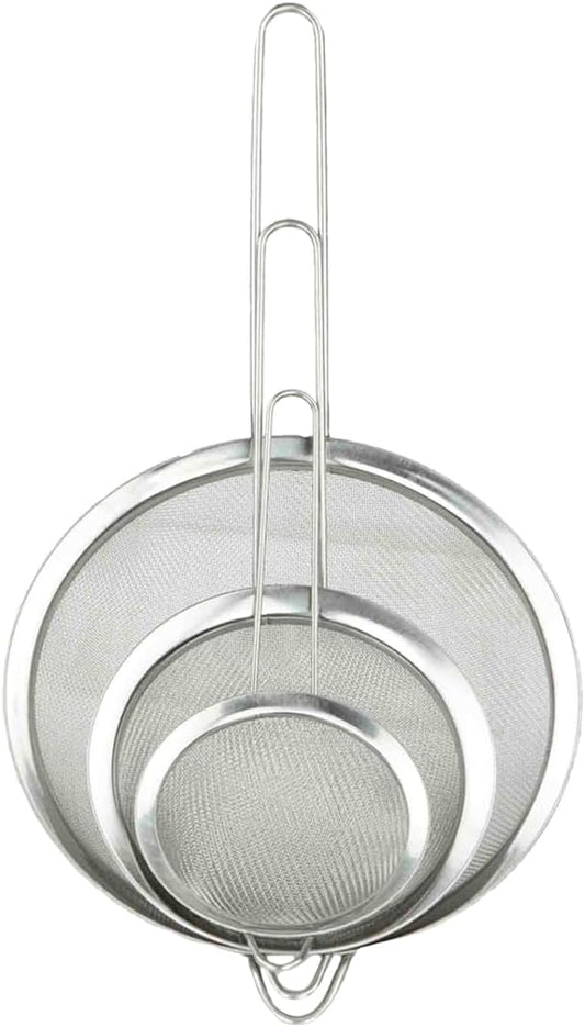 Home Basics Mesh Stainless Steel Strainer 3 Piece Set, Silver