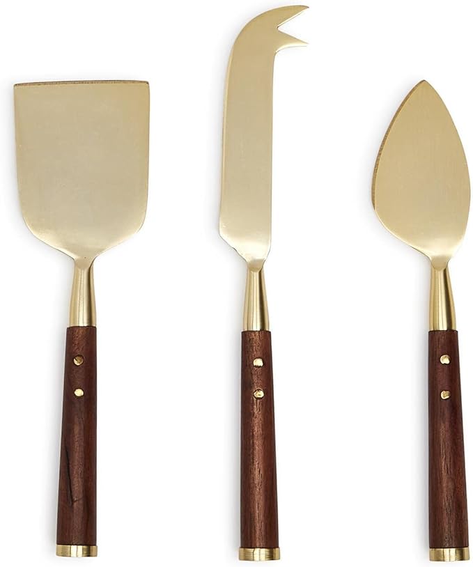 Two's Company Acacia Wood Set of 3 Cheese Knives in Gift Box