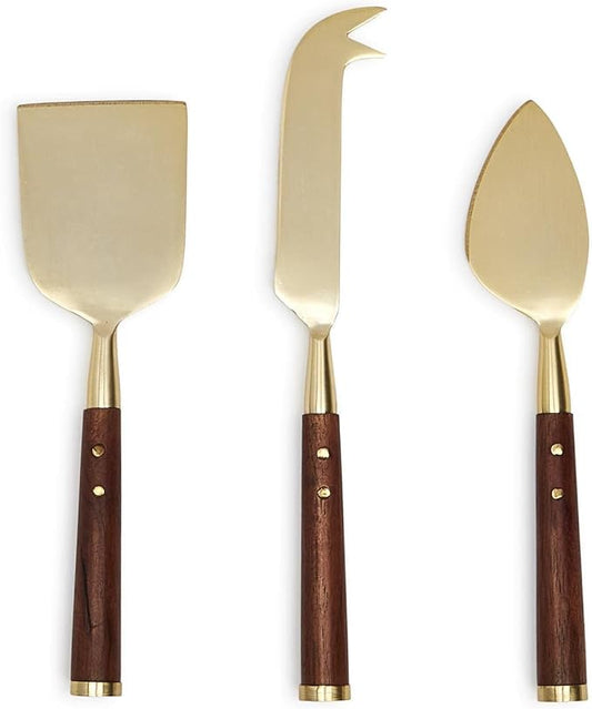Two's Company Acacia Wood Set of 3 Cheese Knives in Gift Box