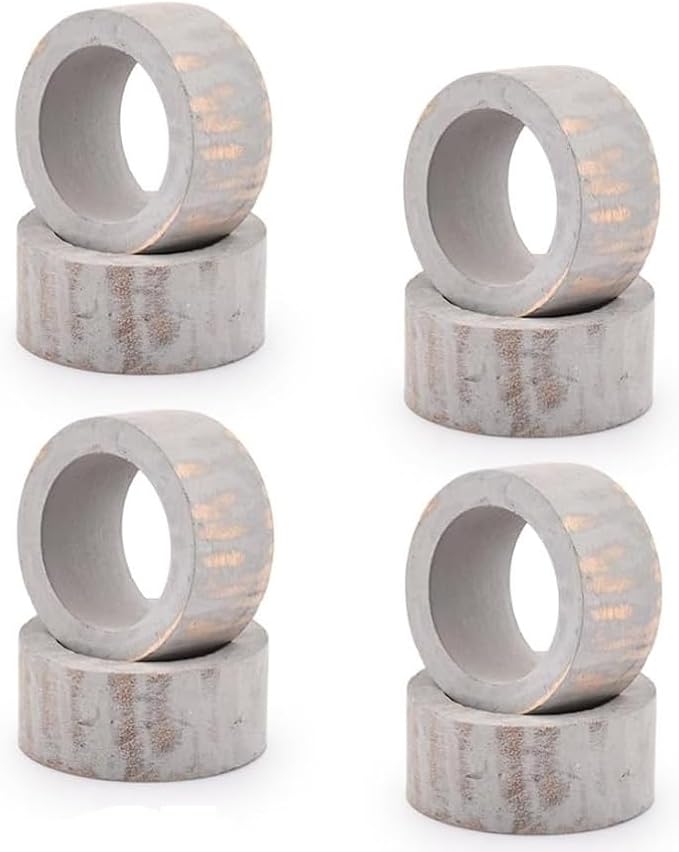 Handmade Napkin Rings Set of 12 for Dining Table Decoration Wooden Square Napkin Buckles for Home Decor Wedding Dinners Parties (White Brush)