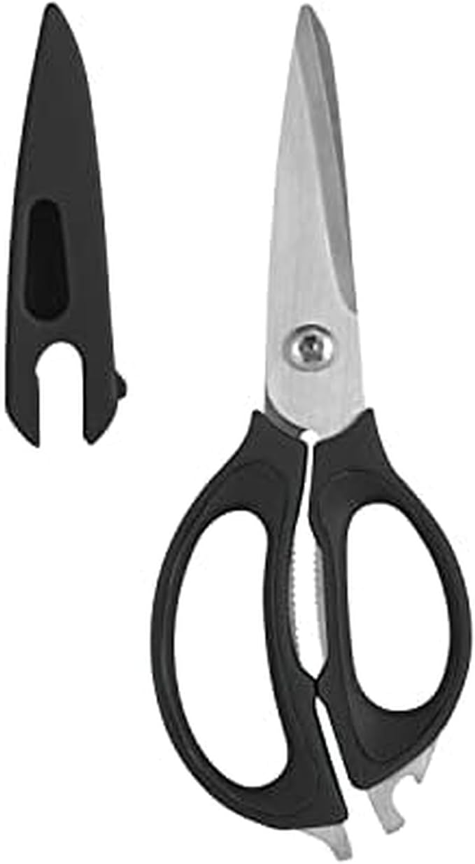 Farberware 4 in 1 Multipurpose Stainless Steel Kitchen Scissors with Blade Cover, Black