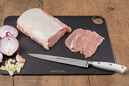 Arcos Forged Knife 8 Inch Nitrum Stainless Steel and 200 mm blade. Sharp Knife to Meat and Fish. Ergonomic Polyoxymethylene POM Handle. Series Riviera Blanc. Color White