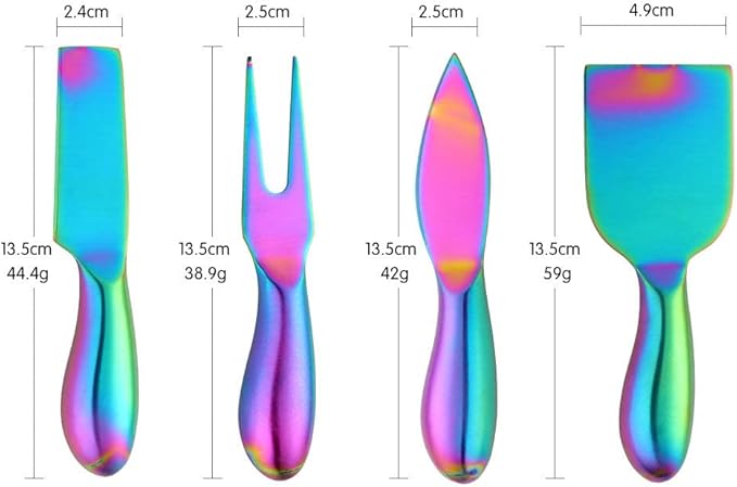 Buyer Star Rainbow 4 Piece Cheese Knife Set Stainless Steel Mini Cheese knives Charcuterie Board Accessories Cheese Spreader Knife with Gift Box for Charcuterie, Gift-Ready