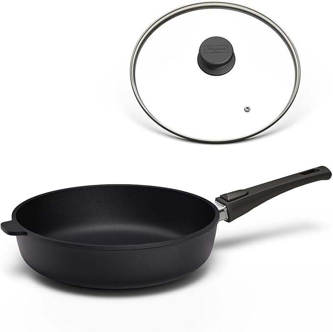 Hoffmann Nonstick Frying Pan 11" with Lid - Deep Skillet, Deep Pan, detachable handle, PFAS & PTFE-Free, Induction & Oven Safeup to 572°F, Premium Quality Made in Germany, StonIQ Series