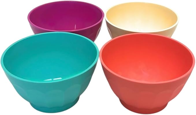 Mintra Colorful Unbreakable Plastic Bowl 4pk (Medium - 750ml Set 2 Purple, Cream, Teal, Salmon)