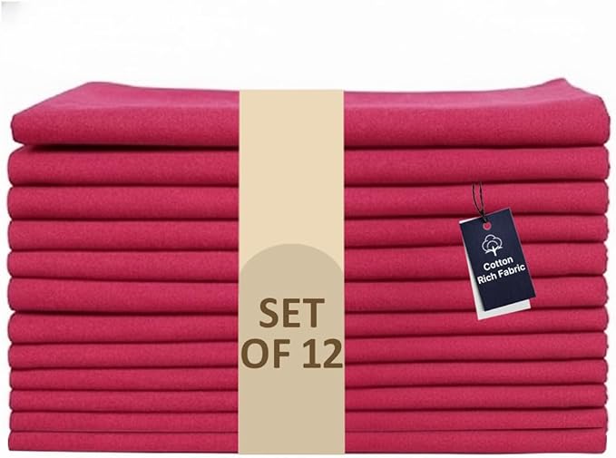 LFH Home Cotton Rich Metered Napkins for Dining Table Set of 12, Elegant Cloth Napkins for Wedding Party or Everyday Use Machine Washable Durable Reusable and Soft for Hosting 18x18 Inch - Magenta
