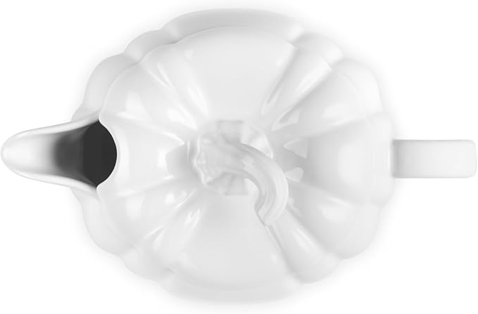 Le Creuset Stoneware Pumpkin Gravy Boat with Lid, 14 oz., White