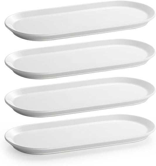 Long Oval Serving Platter, 13 Inch Ceramic Oval Long Serving Tray for Appetizers, Sushi, Charcuterie, Narrow Platters for Party, Entertaining, Set of 4