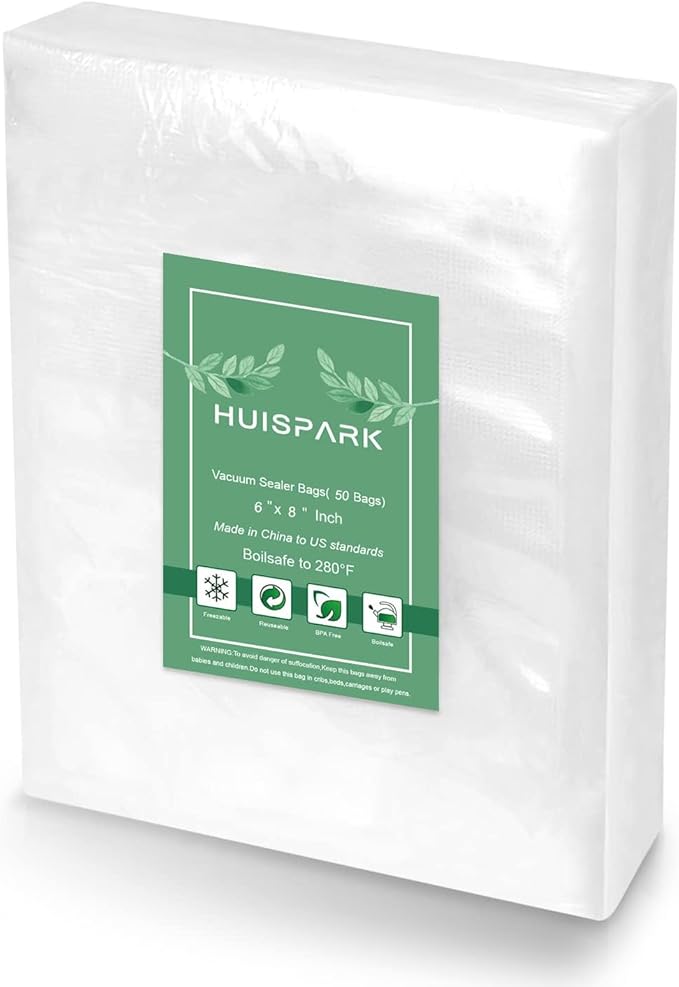 Vacuum Sealer Bags, 6"*8" 50 Pcs Heavy Duty Pre-Cut Design Commercial Grade Food Sealable Bag for Heat Seal Food Storage, Boilsafe to 280°F Freezable, Great for Storage, Meal Prep and Sous Vide…