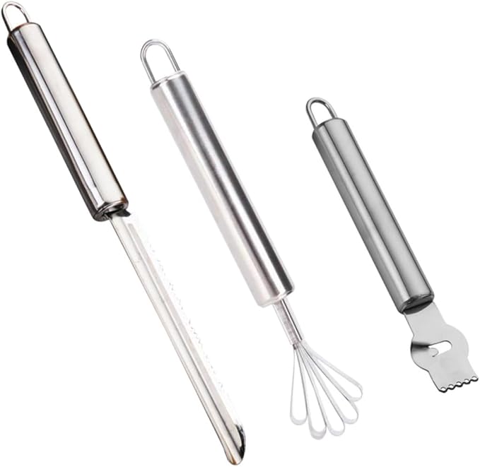 GLEAVI Stainless Steel Lemon Zester Ergonomic Handle 3-Piece Kitchen Grater Set for Citrus Pineapple and Fruit Peeling for Home Cooking