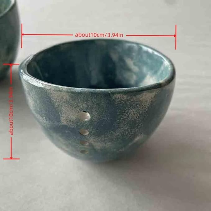 Pottery Herb Stripper Bowl,Quick Stem Removal Ceramic Bowl,Dishwasher And Microwave For Peeling Off The Leafy Assembly (Blue)