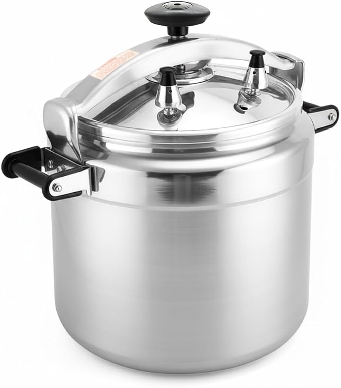 kilogorge 26 Quart Clamp On Pressure Cooker,Heavy-Duty Aluminum Pressure Cooker with Safety Bar Locking Lock, 2 ValvesrFast Cooking,for All Stovetops (Induction Compatible), for Family or Commercial