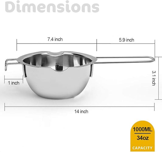 1000ML Upgrade Double Boiler Stainless Steel Melting Pot For Chocolate, Candle and Candy Making (34oz)