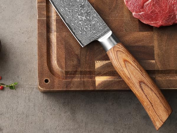 Wakoli EDIB Pro Damascus Santoku Knife – Japanese Style Kitchen Knife | 6.3-Inch Genuine Damascus Steel Blade with VG10 Core | Ergonomic Pakkawood Handle | High Cutting Performance