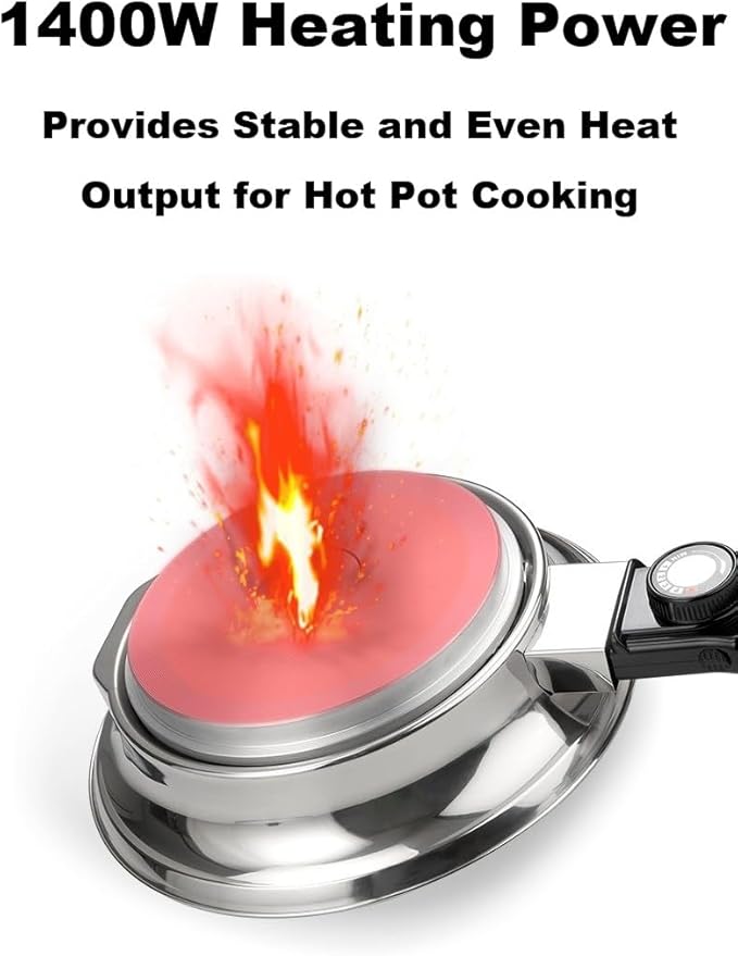 YONGXIN Electric Hot Pot JH-160B-30cm with Divider 304 Stainless Steel, 1400W Dual-Sided Shabu Hot Pot, 4 Liters