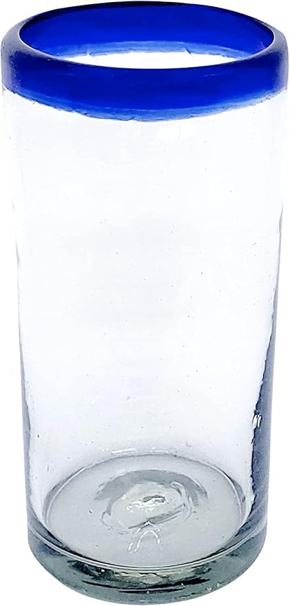 Cobalt Blue Rim 20 oz Tall Iced Tea Glasses (set of 6), Recycled Glass, Lead-free, Toxin-Free (Iced Tea)