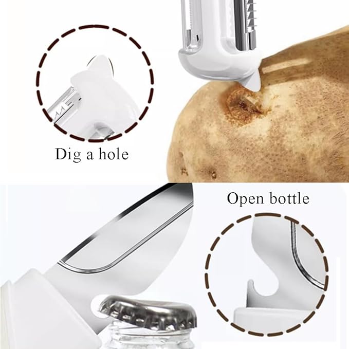 Multifunctional Stainless Steel Fruit Knife Peeler,Outdoor Portable 5 in 1 Double Sided Paring Cutting Knifes,Potato Digging Knife Travel Pocket Bottle Opener for Travel, Camping, Kitchen