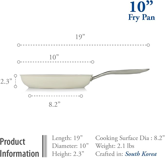 ValenCera TeChef Collection 10" Ceramic Nonstick Frying Pan Skillet, Nontoxic - Free of PFAS, PFOA, PTFE, Made in Korea (10-in)