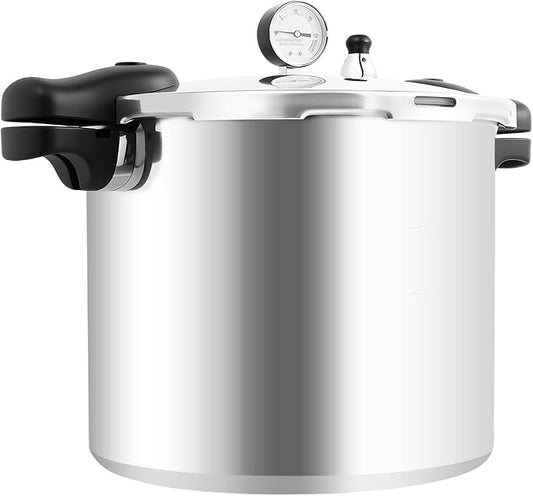 Pressure Cooker 23 QT,Aluminium Alloy Pressure Cooker,Thickened Explosion-Proof Cooker with Versatile Multi-Use,Triple Safety System,Silver