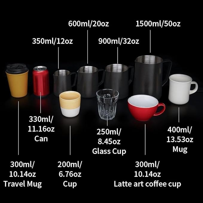 watchget Milk Frothing Pitcher 50oz/1500ml - Stainless Steel Espresso Steaming Pitcher for Cappuccino, Latte Art, Coffee Machine Accessories Milk Jug Frother Cup, Black