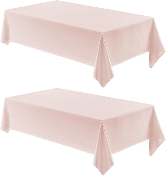 2 Pack Rectangle Tablecloth, 60x104 inch, Water Resistant Wrinkle Free Linen Textured Table Cloth Washable, Decorative Fabric Table Cover for Dining, Party and Camping, Pink
