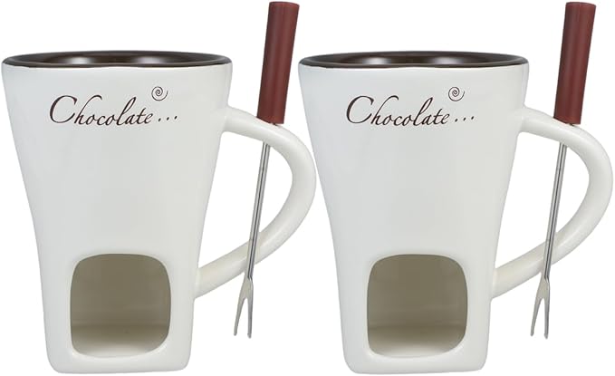 Garneck 2 Sets Chocolate Fondue Mugs: Ceramic Multifunctional Pot for Hot Chocolate Cheese Caramel & Butter Porcelain Melt Fondue Crucible Ideal Gift for Family Fridens
