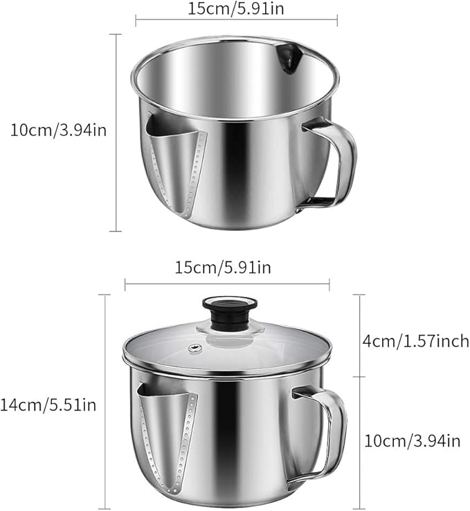 Stainless Steel Fat Separator Bowl, Large 4 Cups Gravy Separator Bowl With Handle Round Shape, 1000ml Capacity for Healthy Cooking Reduce Fat Intake(COLOR:no lid)