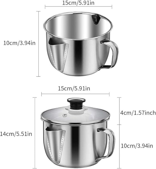 Stainless Steel Fat Separator Bowl, Large 4 Cups Gravy Separator Bowl With Handle Round Shape, 1000ml Capacity for Healthy Cooking Reduce Fat Intake(COLOR:no lid)
