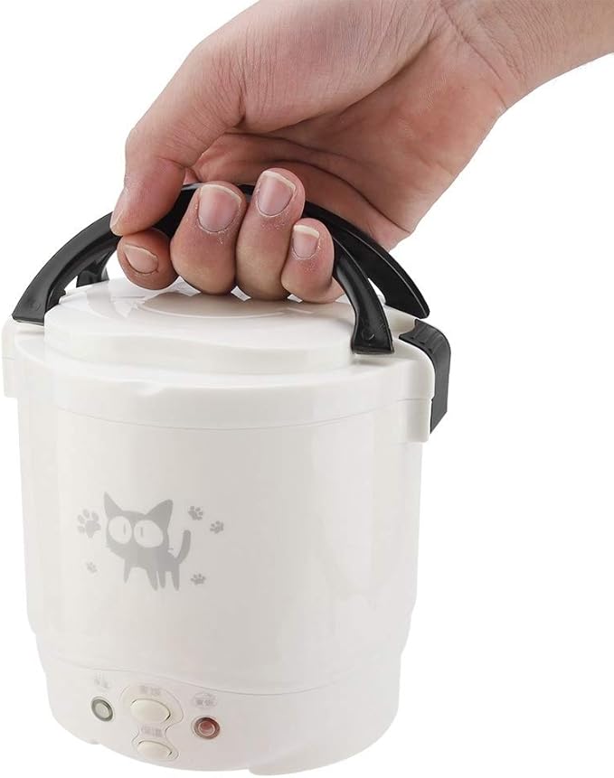 Mini Rice Cooker, 12v Electric Lunch Box Portable Travel Cooker for Car, Multifunctional Electric Food Steamer, Fast Cooking, Fully Automatic, Non Stick Pot for Travel, Camping (White)