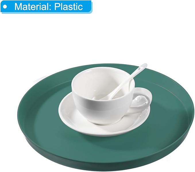 PATIKIL 11" Restaurant Serving Trays, 2 Pcs Round Non-Slip Food Service Tray Platter Reusable Plastic Fast Food Serving Tray for Bar Coffee Home Cafeteria Hotel, Dark Green
