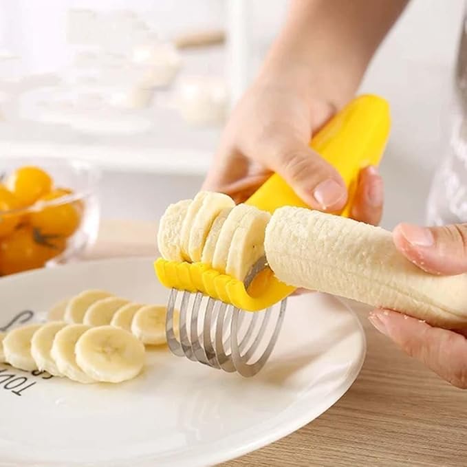 Yellow Food Manual Slicer, Stainless Steel Food Slicer, Banana Strawberry Cucumber Carrot Egg Vegetable Fruit Multifunctional, Handheld Portable Peeling, Grating and Slicing Tools