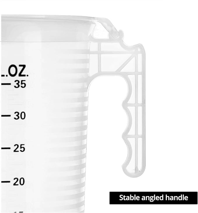 QWORK 2 Pack 32oz (1 Quart) Measuring Pitcher - Plastic, Multipurpose, Polypropylene, with Clear Ounce & Milliliter Markings, Dustproof Lid, for Cooking, Home Hobbies, Shop Oil and Fluids