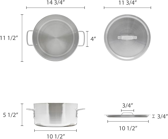 TrueCraftware- 8 Qt. Aluminum Brazier Pot with Cover 6mm Thickness- Heavy Weight Cookware Braiser Pan Braising Pan Perfect Roasting Baking Sauteing Searing and Pan Frying Mirror-Finished