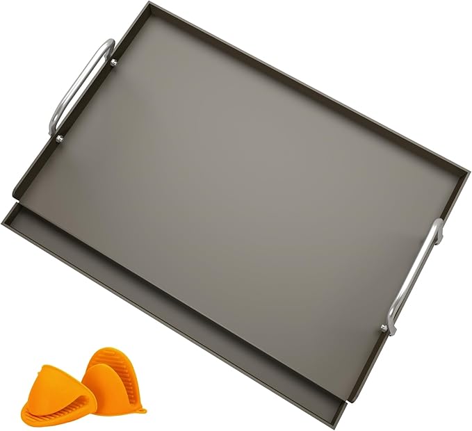 17" x 13" Cast Iron Griddle for Gas Grill, Universal Flat Top with Pre-Seasoned Nonstick Coating, Grease Groove and High Sidewalls, Griddle Plate Insert for Camping, Tailgating and Parties
