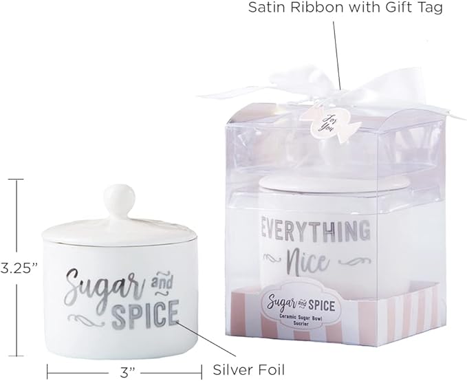 Kate Aspen Ceramic Sugar Container/Bowl, Spice and Everything Nice, White with Silver Foil, one size (Pack of 6)