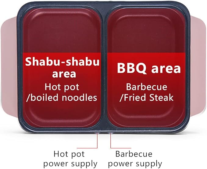 Hot Pot with Grill,2 in 1 Indoor Non-Stick Electric Hot Pot and Frying Pan,Independent Temperature Control,Portable Smokeless Korean BBQ Grill for Indoor Outdoor Party, 11.4 x 8.7 x 4.3