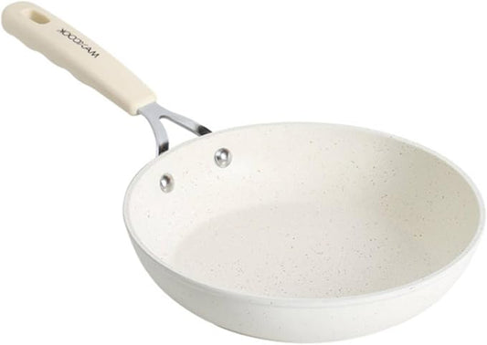 MAXCOOK Mini Nonstick Egg Pan, 6.3 Inch Omelet Pan, Small Single Serve Egg Nonstick Skillet, Medical Stone Coating Cookware with Heat-Resistant Handle (16 cm, White)