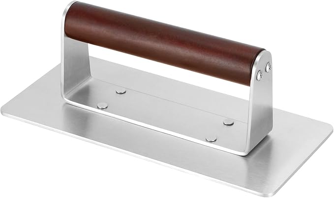 QWORK Stainless Steel Bacon Press with Heat-Resistant Wooden Handle, 9 Inch - Non-Stick, Griddle Bacon, Ham, Steak, Sandwich Press