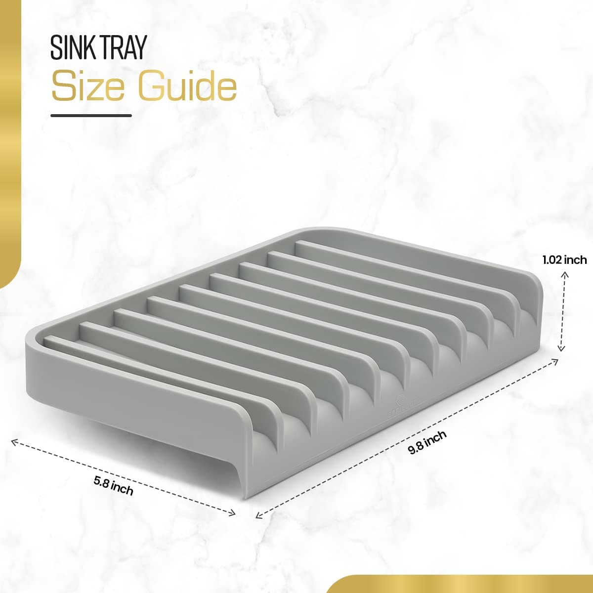 Effilogic Silicone Sponge Holder – Self-Draining Sink Organizer- Faucet Mat for Kitchen - Countertop Protector - Large Grey