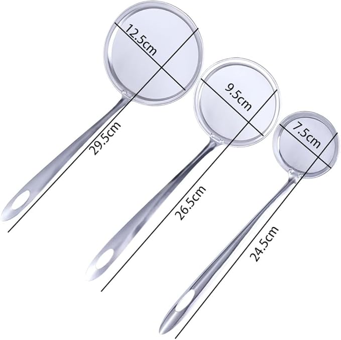 3inch Stainless Steel Fat Skimmer Spoon Fine Mesh Food Strainer Hot Pot Fat Strainer with Long Handle for Skimming Grease and Foam,Oil Filter