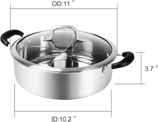 Shabu Hot Pot Stainless Steel,Chinese Induction Shabu Pot with Divider for Kitchen Cooker, Gas Stove