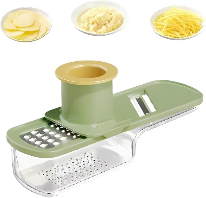 3-in-1 Mini Garlic Slicer & Multi-Functional Mandoline Slicer, Garlic Ginger Grinder, Veggie Shredder Vegetable Cutter with Container and Hand Guard
