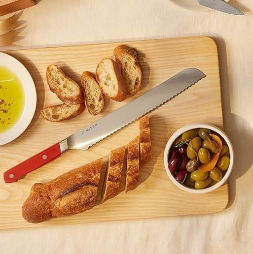 Misen Serrated Bread Knife - High-Carbon Japanese AUS8 Steel - Perfect for Soft Foods, Bread, Pastries, and Fruits - Verstatile Slicer, Razor-Sharp Edge, Durable Blade, Ergonomic Handle - 10", Blue