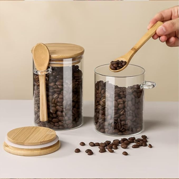 Airtight Food Storage Containers with Bamboo Lids and Spoon for Coffee Beans, Flour, Cookie, Sugar, Tea, Nuts and Spice Bath salt and more(1 Pack)