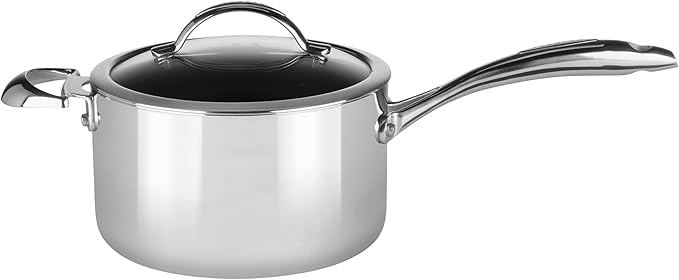 Scanpan HaptIQ 4 qt (8 inch) Stainless Steel-Aluminum Nonstick Saucepan with Lid – Compatible with All Cooktops, Induction Ready, Metal Utensil Safe, Oven Safe to 500°F, Dishwasher Safe