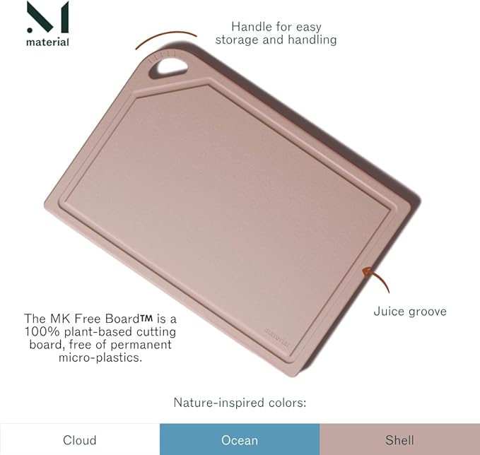 The MK Free Board - Large Plant-Based, Eco-Friendly Cutting Board, Dishwasher-Safe with Juice Groove and Free of Permanent Microplastics (Shell)